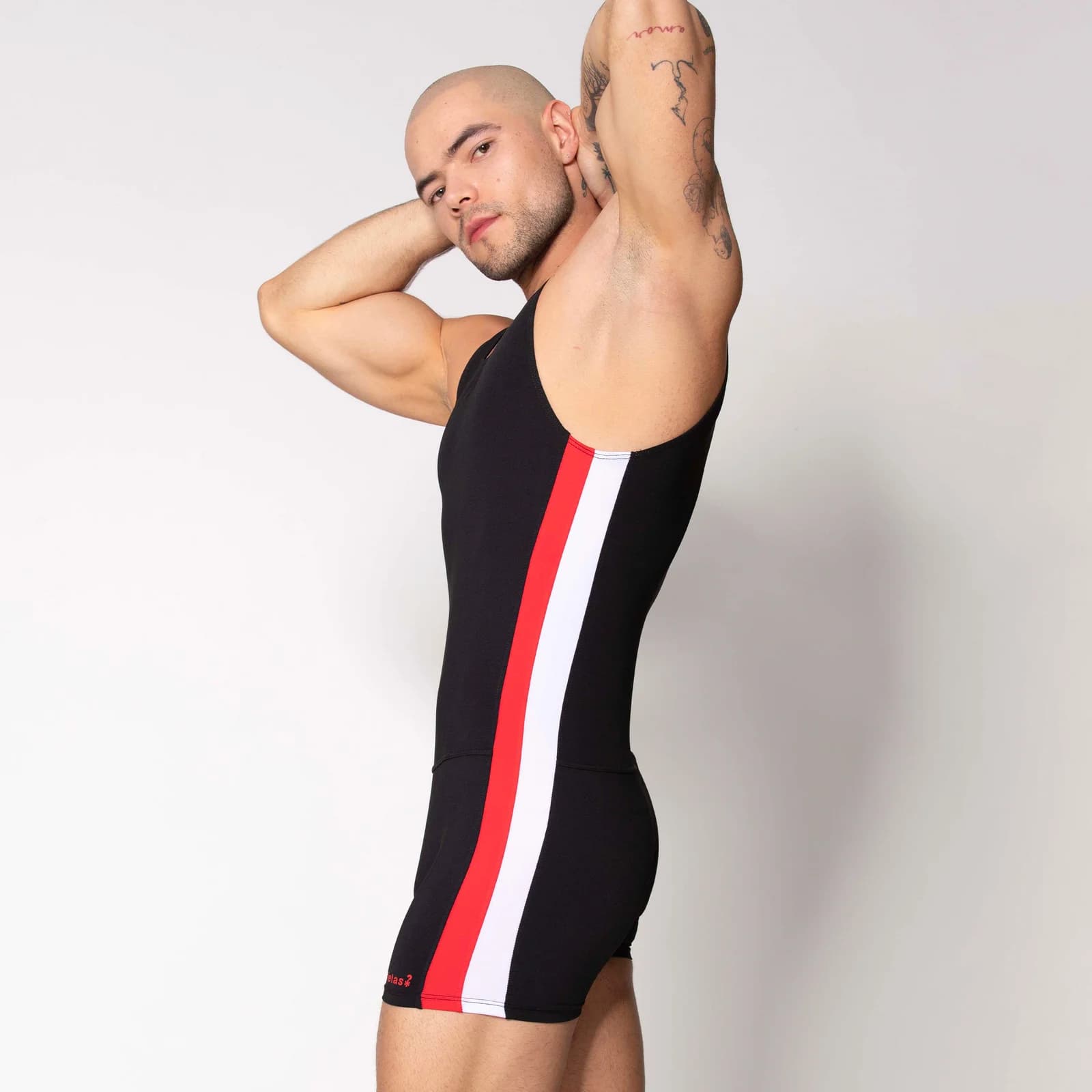 SINGLETS TIPO LUCHA NEGRO FRANJA ROJA