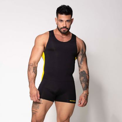 LUCHADOR NEGRO FRANJA AMARILLA-BLANCA