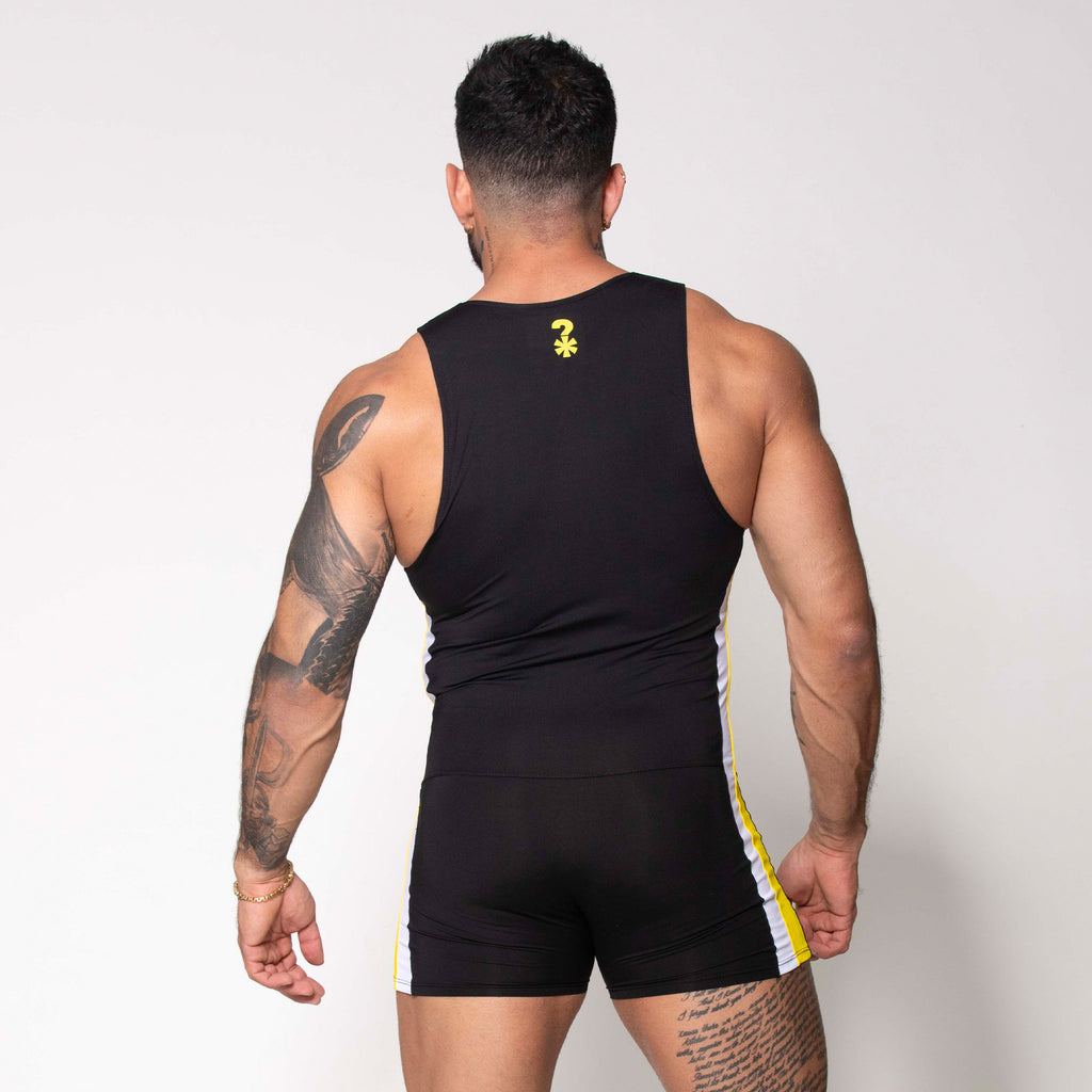 LUCHADOR NEGRO FRANJA AMARILLA-BLANCA