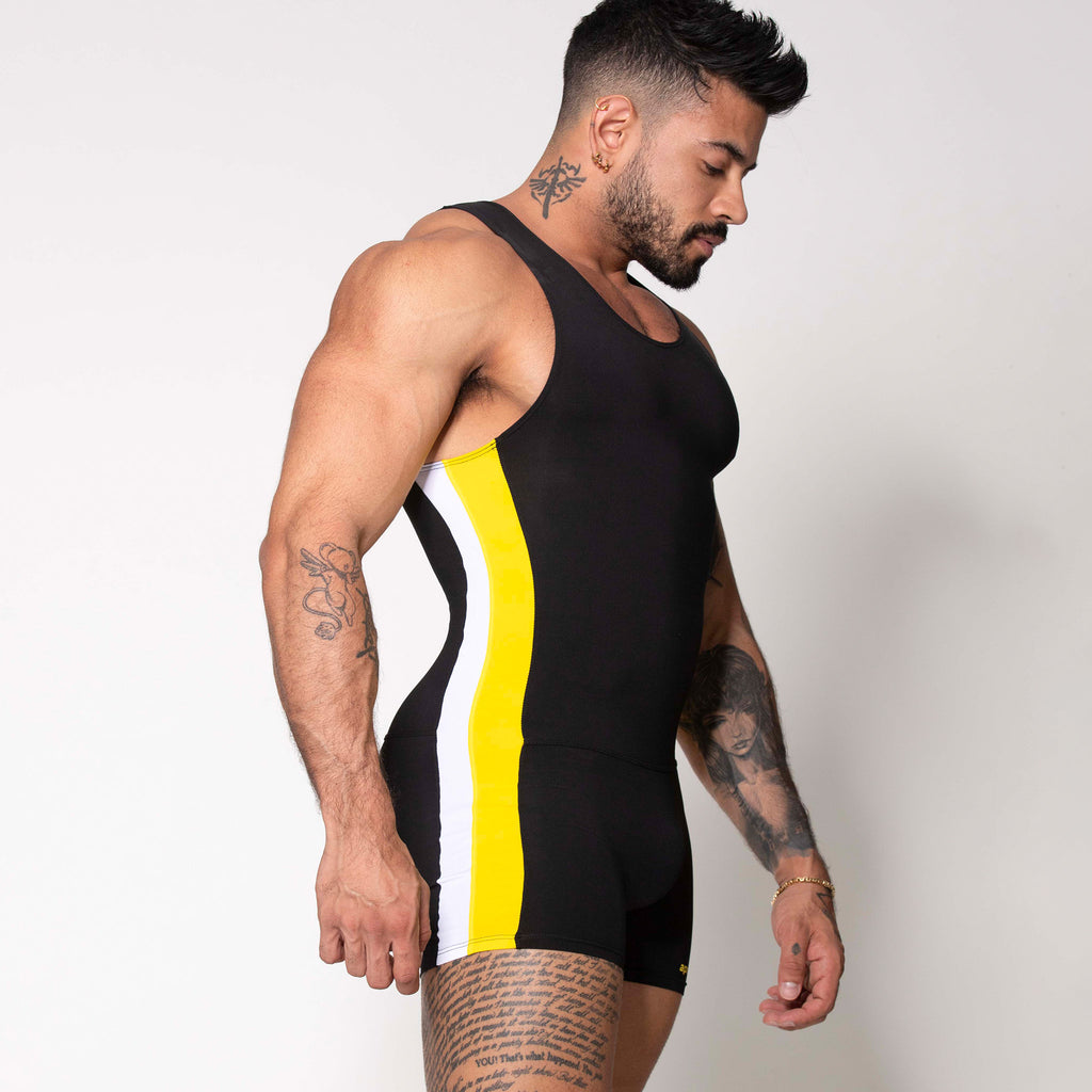 LUCHADOR NEGRO FRANJA AMARILLA-BLANCA
