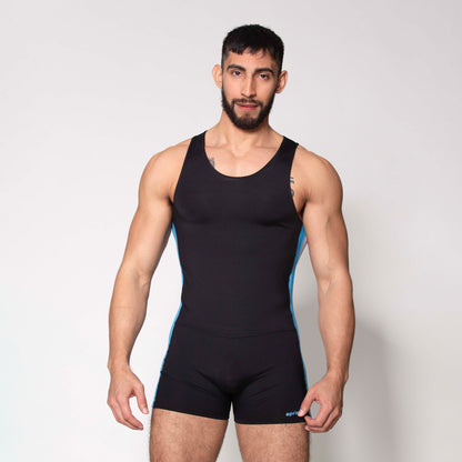 LUCHADOR NEGRO FRANJA AZUL-BLANCA