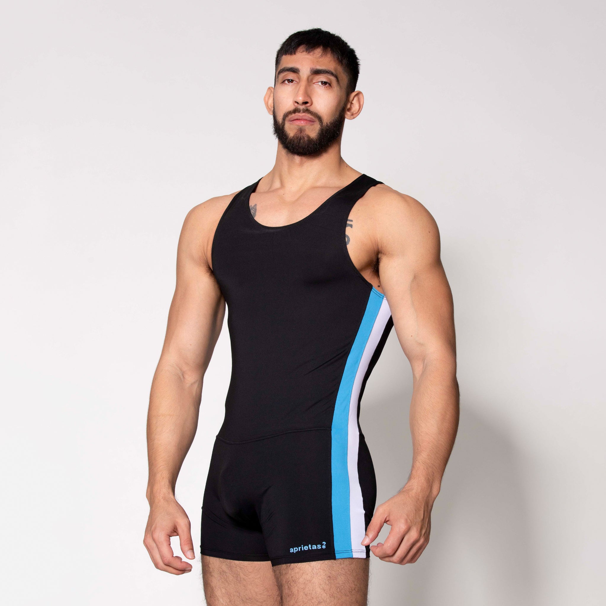 LUCHADOR NEGRO FRANJA AZUL-BLANCA