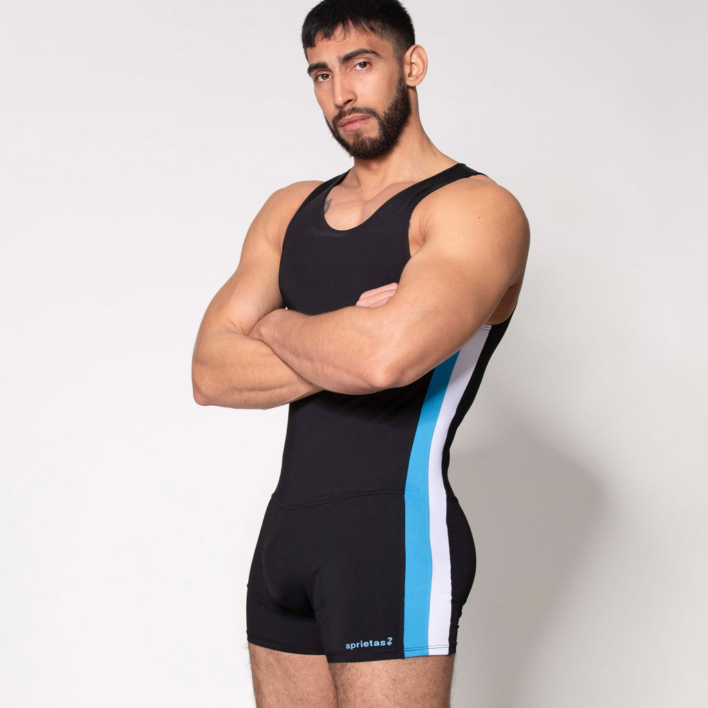 LUCHADOR NEGRO FRANJA AZUL-BLANCA