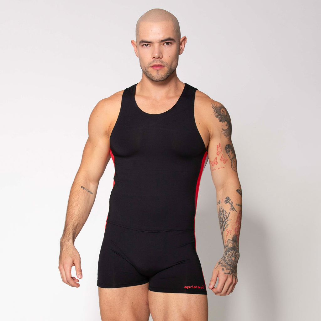 LUCHADOR NEGRO FRANJA ROJA-BLANCA