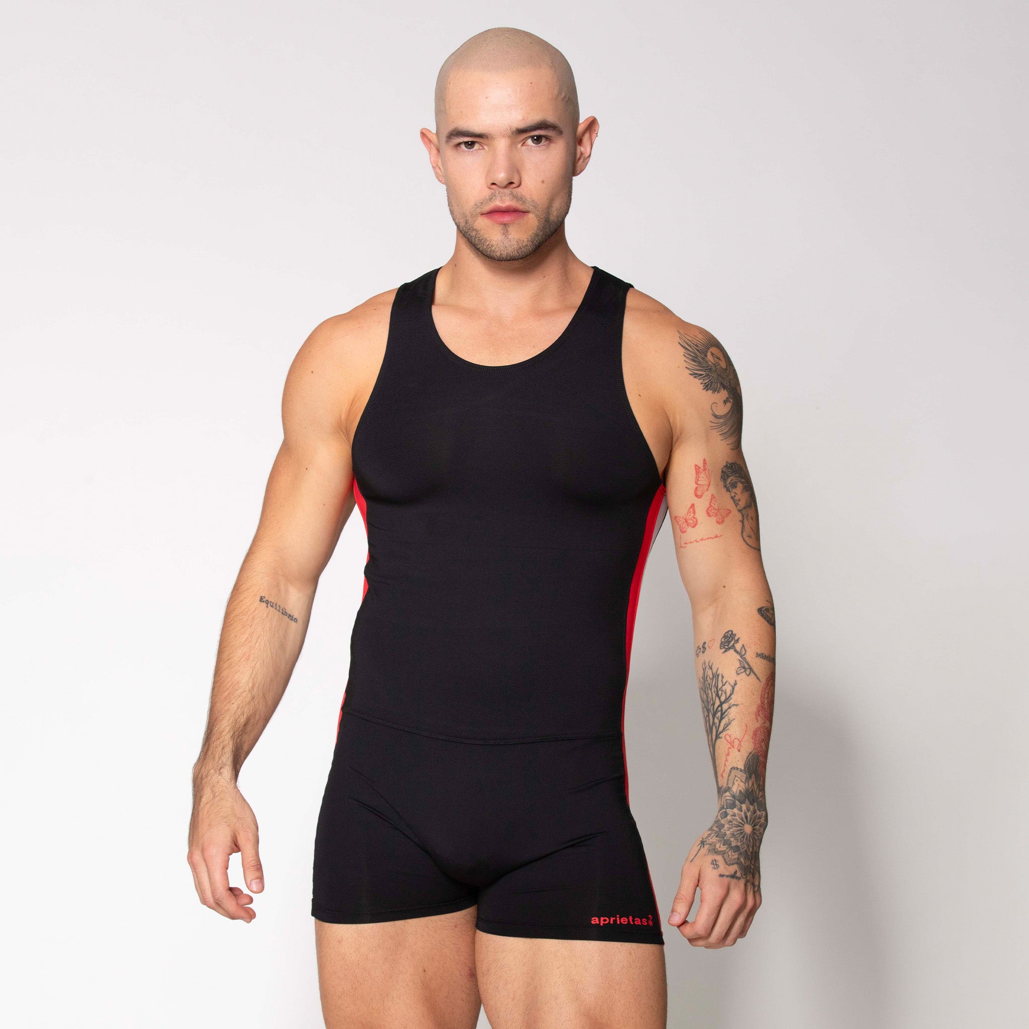 LUCHADOR NEGRO FRANJA ROJA-BLANCA