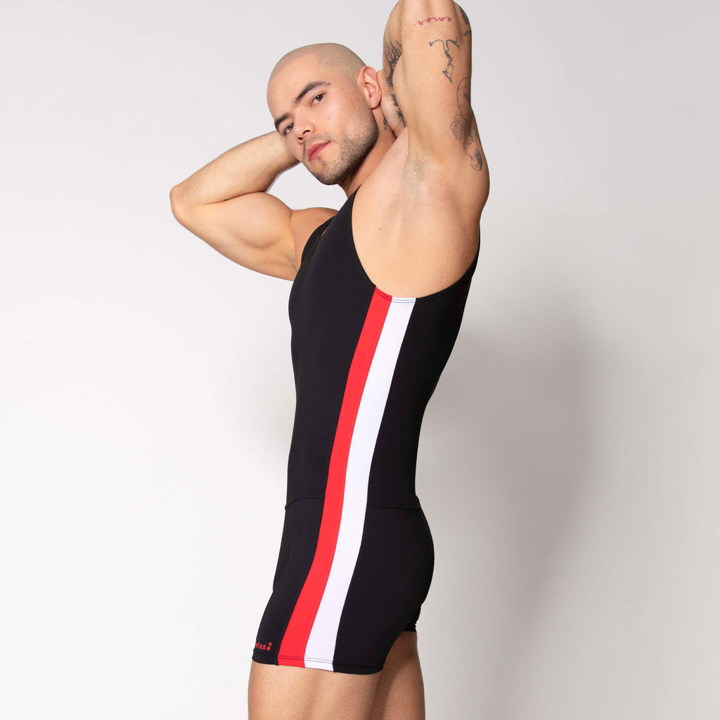 LUCHADOR NEGRO FRANJA ROJA-BLANCA