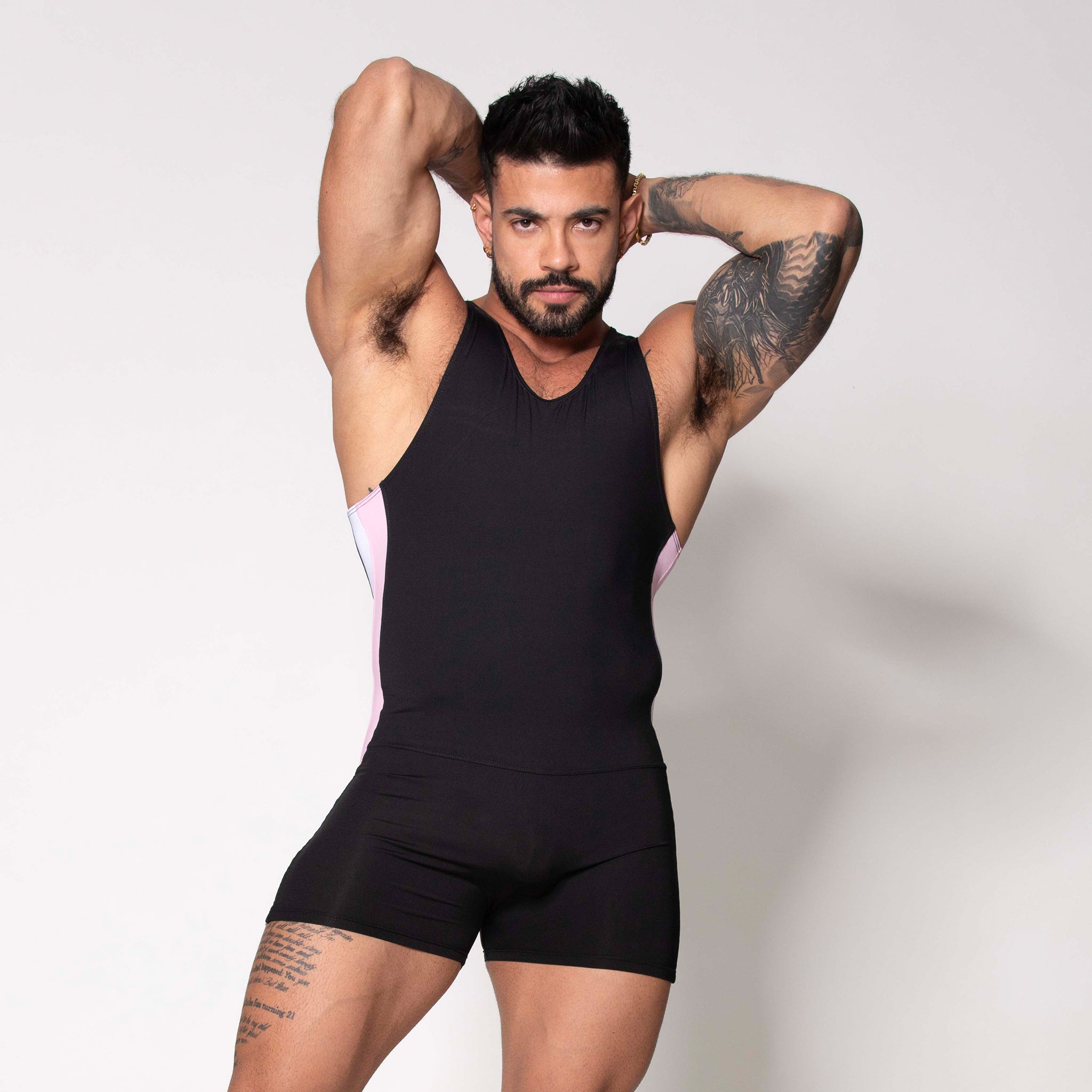 LUCHADOR NEGRO FRANJA ROSA-BLANCA