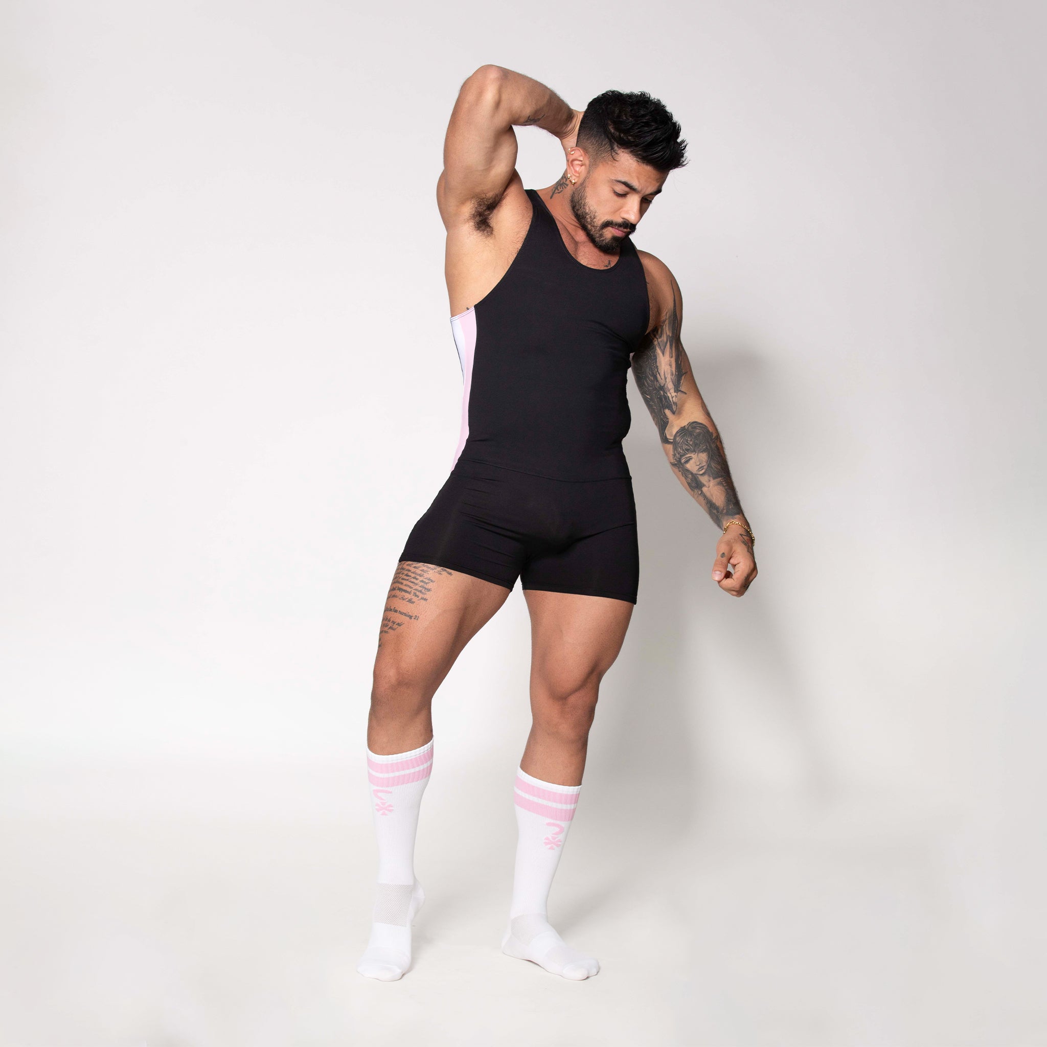 LUCHADOR NEGRO FRANJA ROSA-BLANCA